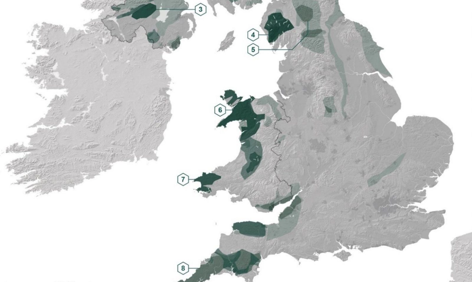 Areas of the UK considered potentially prospective for critical raw materials.